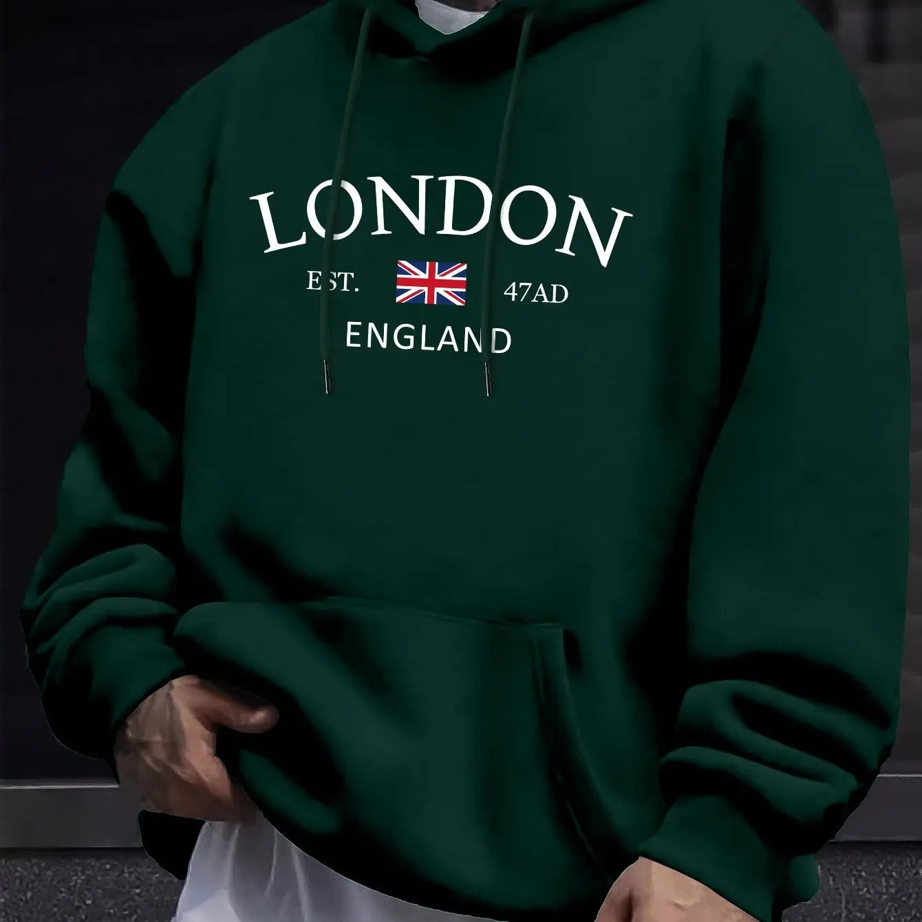 London Fashion Print Hoodie Kangaroo Pocket