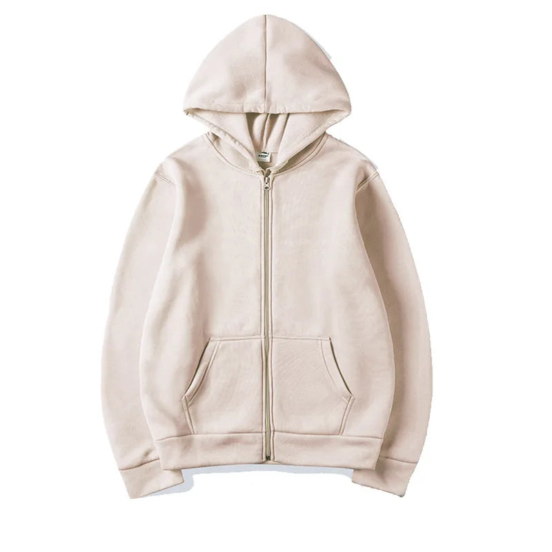 Zip-Up Sweater Cardigan Hoodie Solid Color