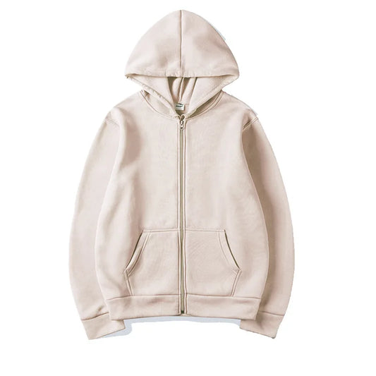 Zip-Up Sweater Cardigan Hoodie Solid Color