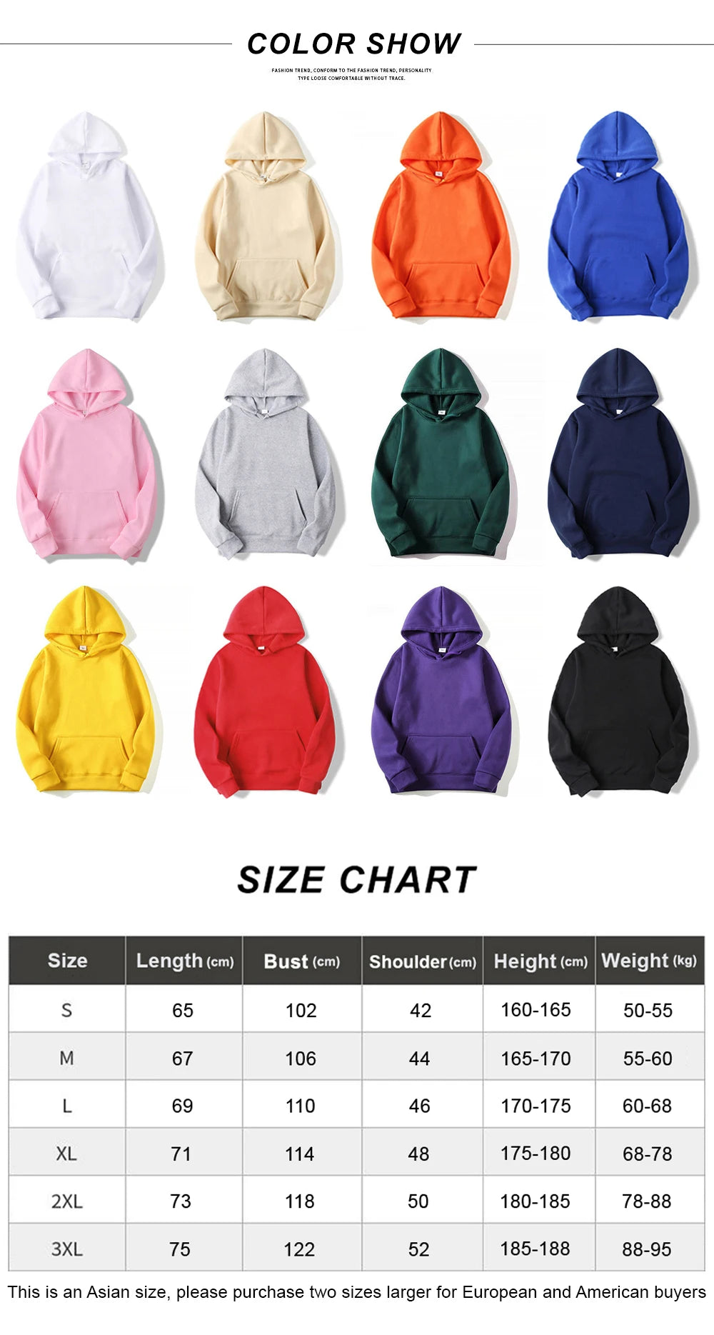 Fleece Hoodies Pull Over Hooded Sweatshirt Multi Color