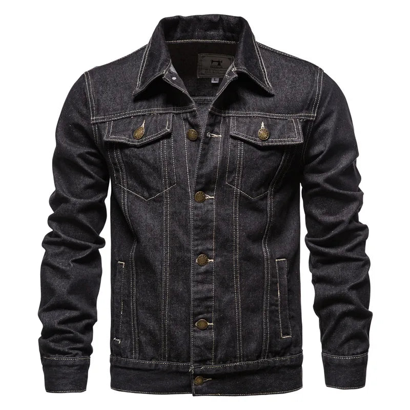 Denim Jackets Slim Fit Cotton Casual Black Blue Coats