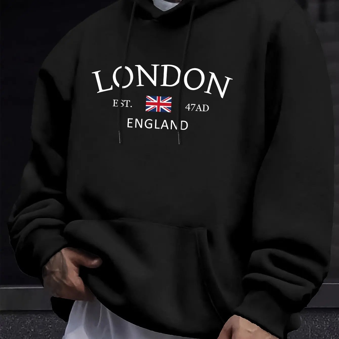 London Fashion Print Hoodie Kangaroo Pocket