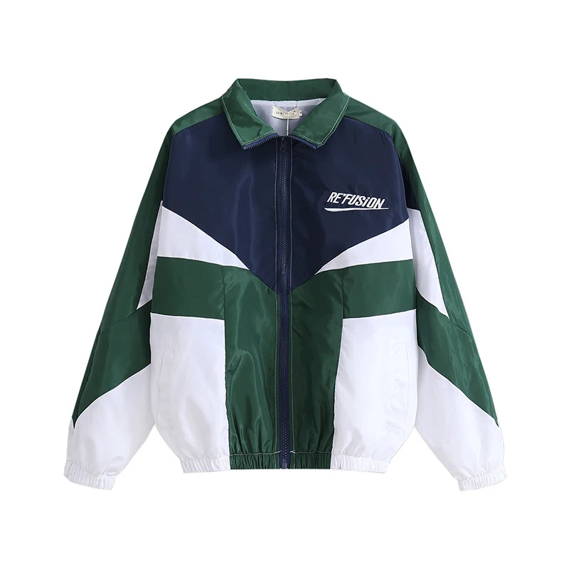 Spring Fall Varsity Jacket Patchwork Embroidery Bomber Casual Loose Zipper Coat