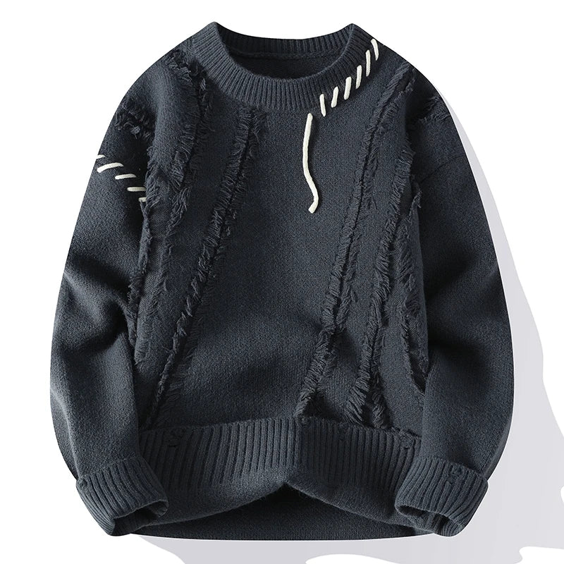 \Warm Knitted Sweaters Patchwork O Neck Knit Pullovers