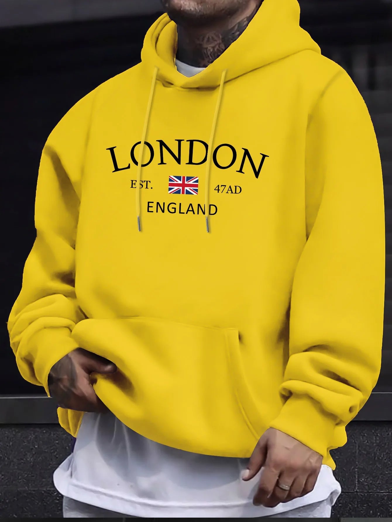 London Fashion Print Hoodie Kangaroo Pocket