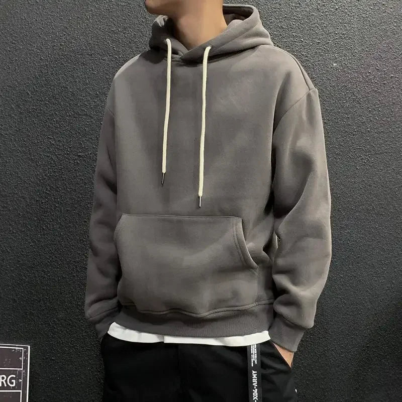 Fleeced Solid Simple Color Hoodies