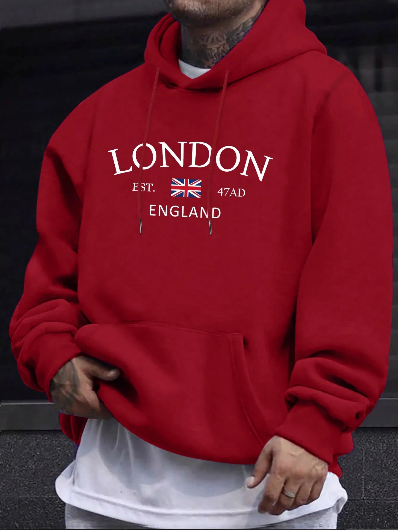 London Fashion Print Hoodie Kangaroo Pocket