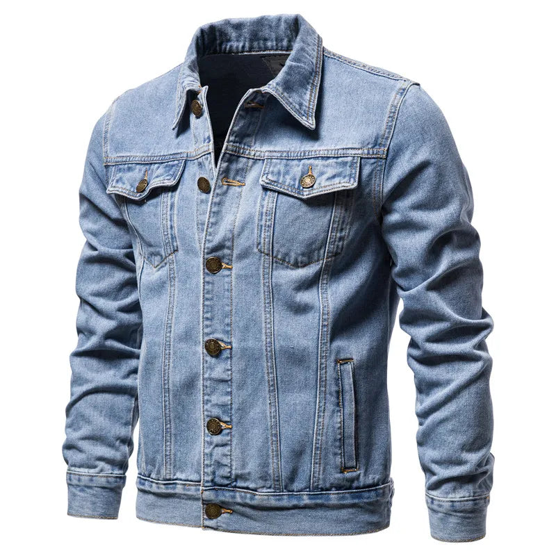 Denim Jackets Slim Fit Cotton Casual Black Blue Coats