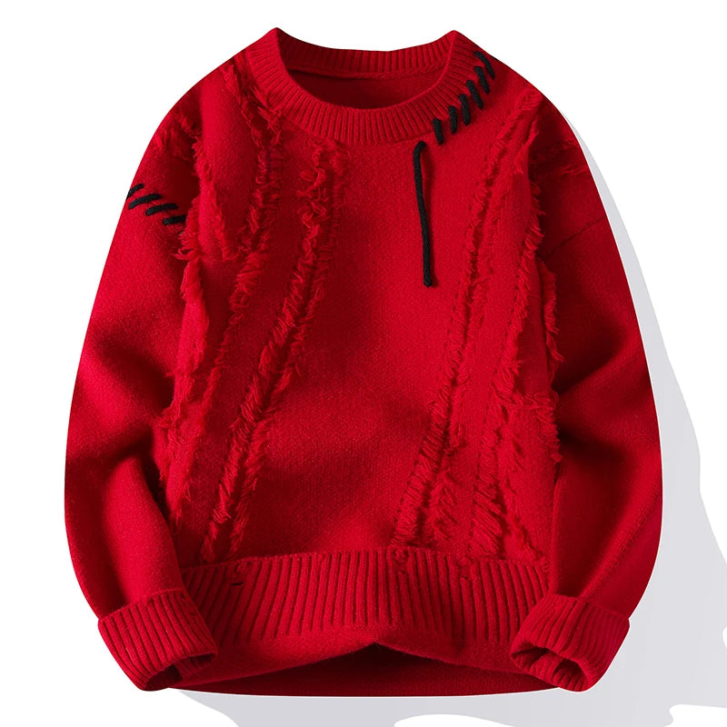 \Warm Knitted Sweaters Patchwork O Neck Knit Pullovers