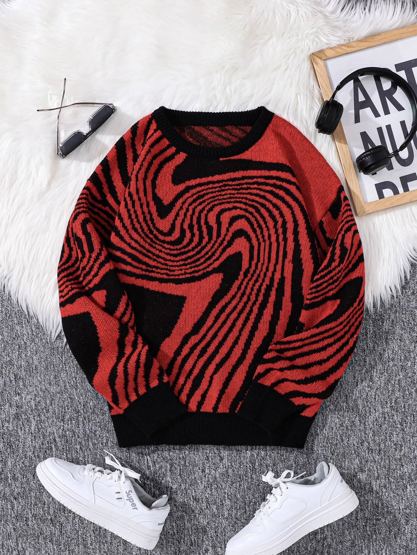 New Popular Maze Jacquard Pattern Knitted Pullover Sweater