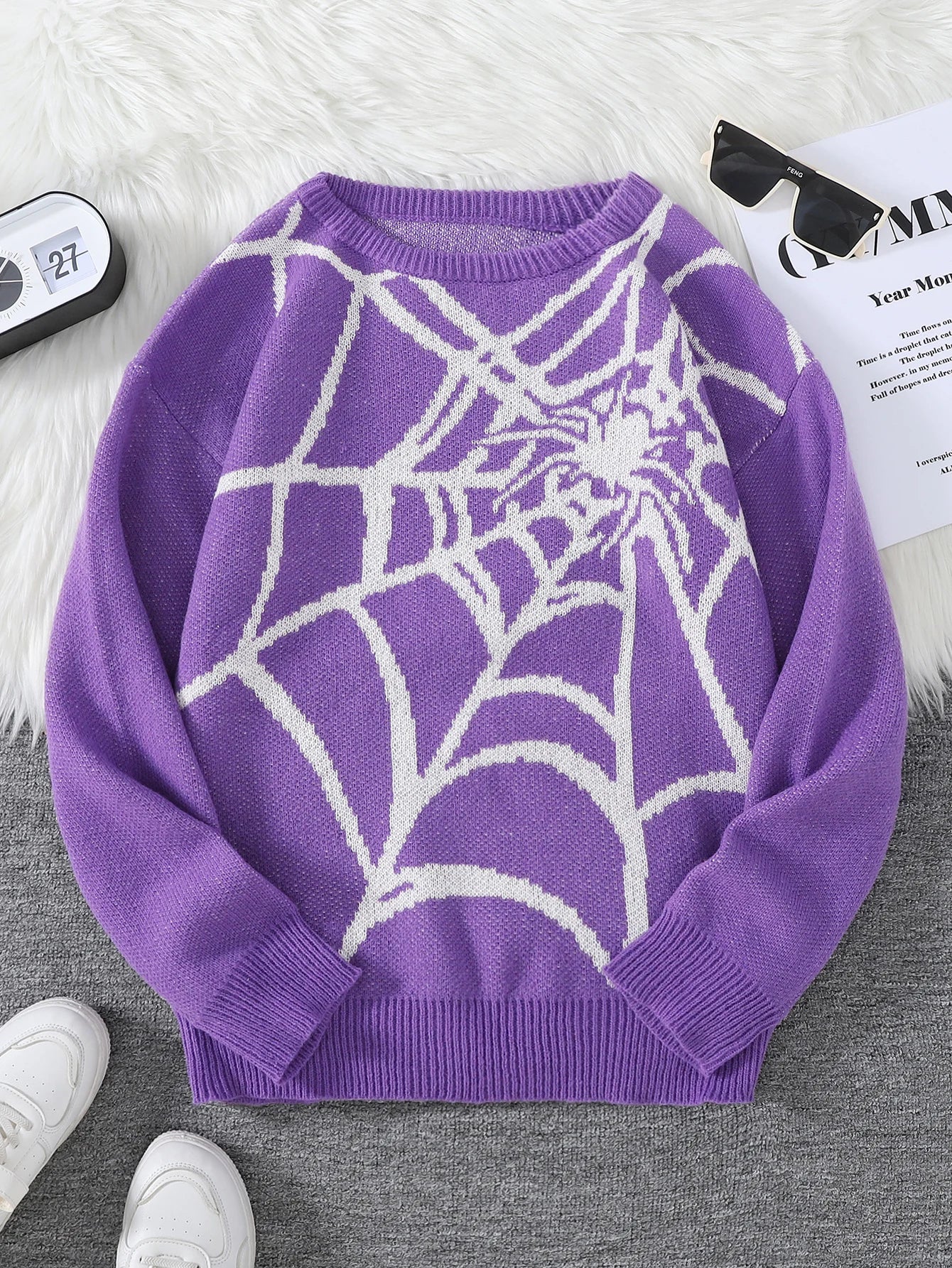 New Popular Spider Web Jacquard Pattern Pullover Sweater
