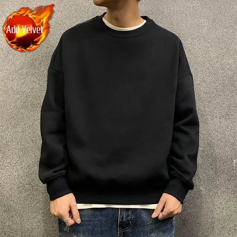 Fleeced Solid Simple Color Sweatshirts