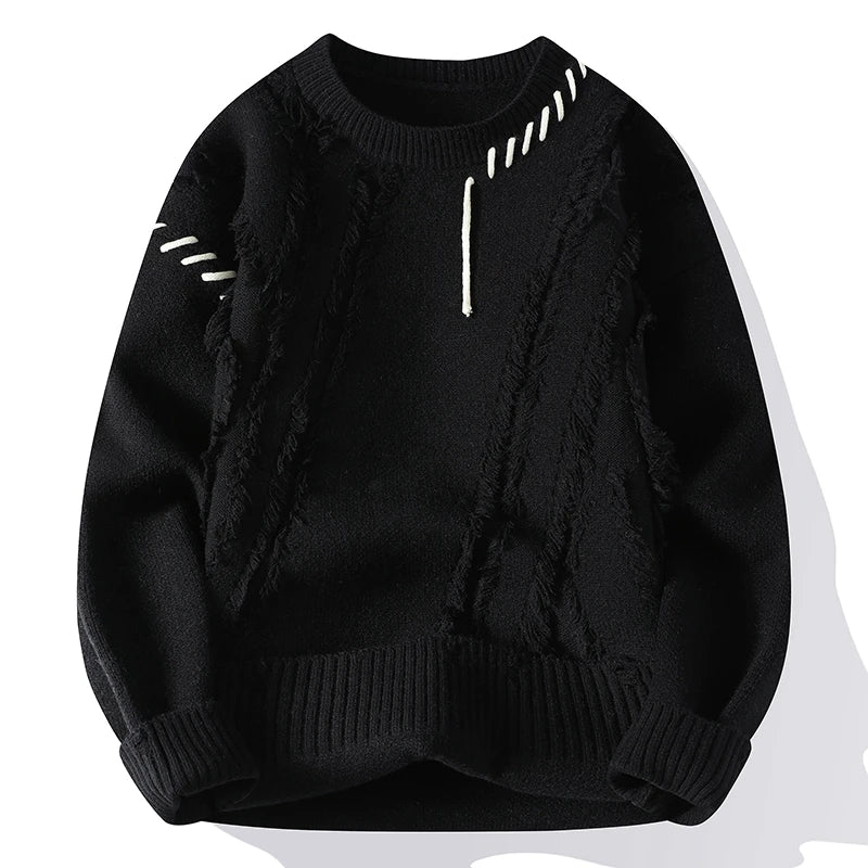 \Warm Knitted Sweaters Patchwork O Neck Knit Pullovers