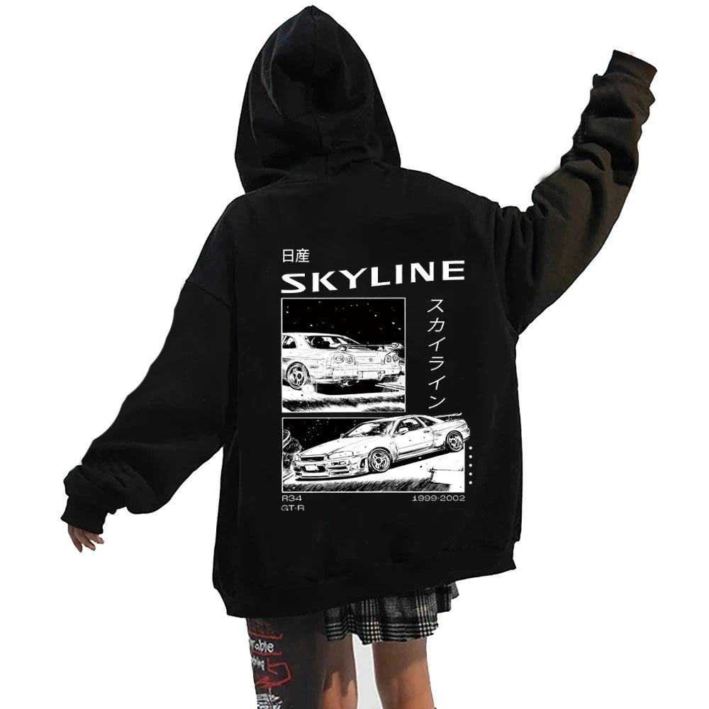 Initial D Zipper Hoodie Casual Vintage Loose
