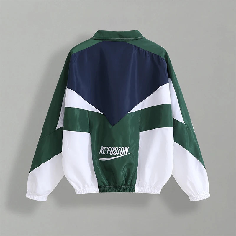 Spring Fall Varsity Jacket Patchwork Embroidery Bomber Casual Loose Zipper Coat