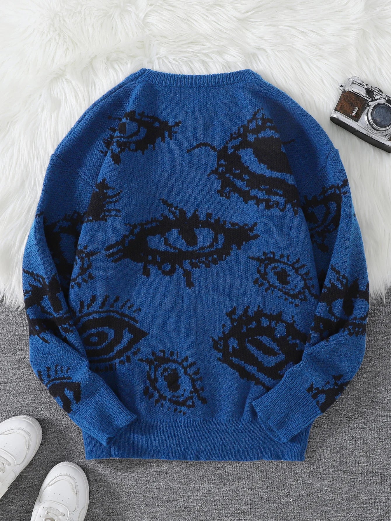 New Popular Abstract Eye Jacquard Pattern Pullover Sweater