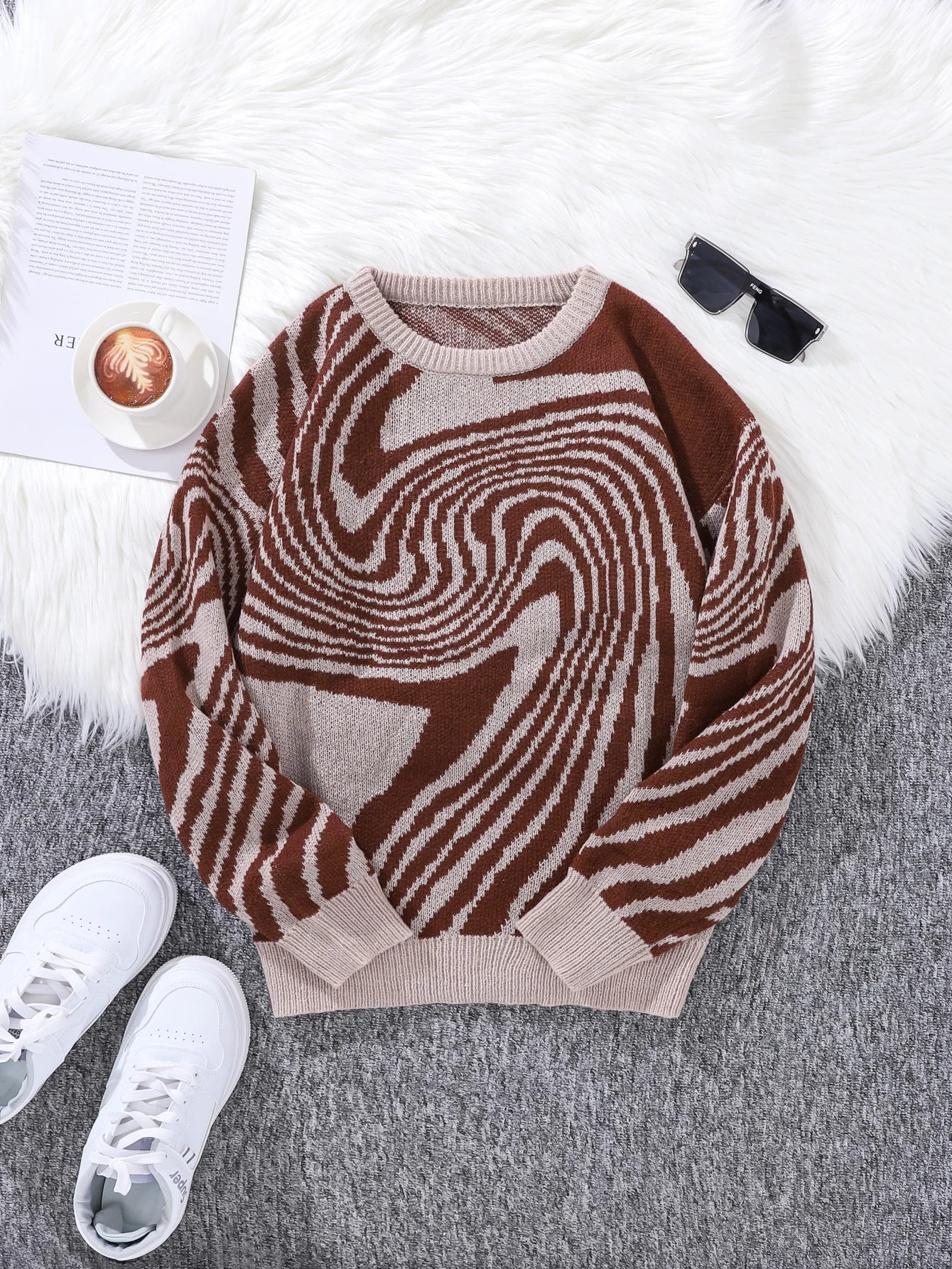 New Popular Maze Jacquard Pattern Knitted Pullover Sweater