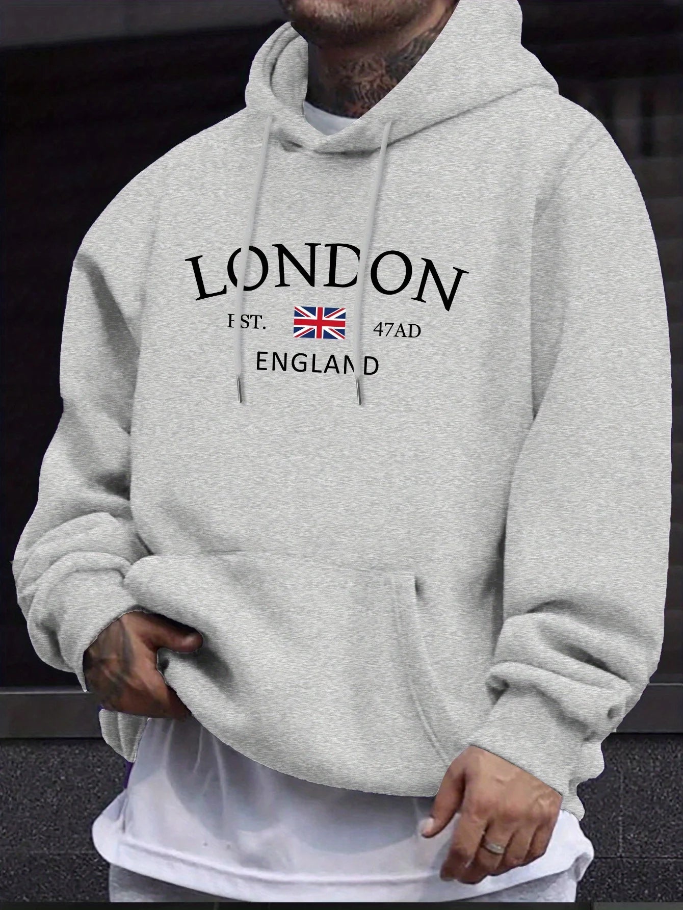 London Fashion Print Hoodie Kangaroo Pocket