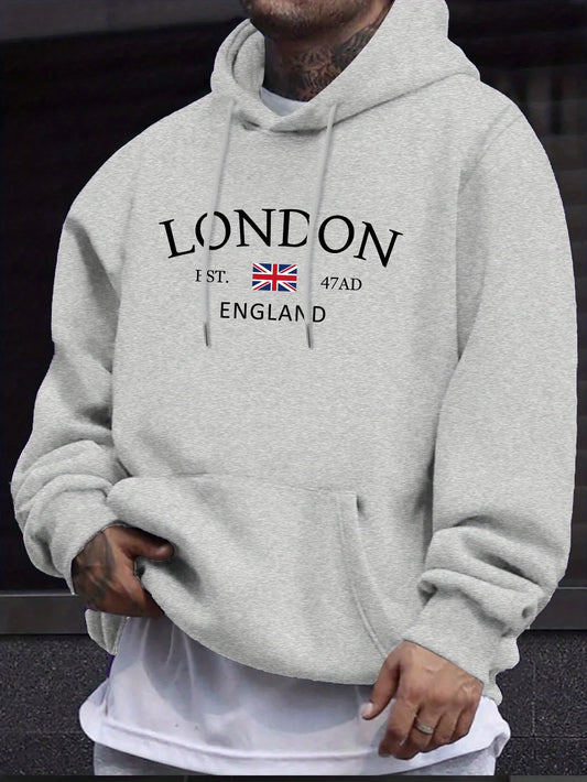 London Fashion Print Hoodie Kangaroo Pocket