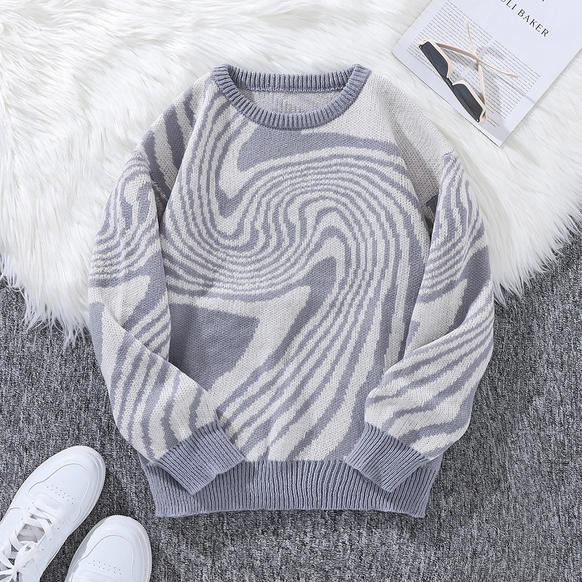 New Popular Maze Jacquard Pattern Knitted Pullover Sweater