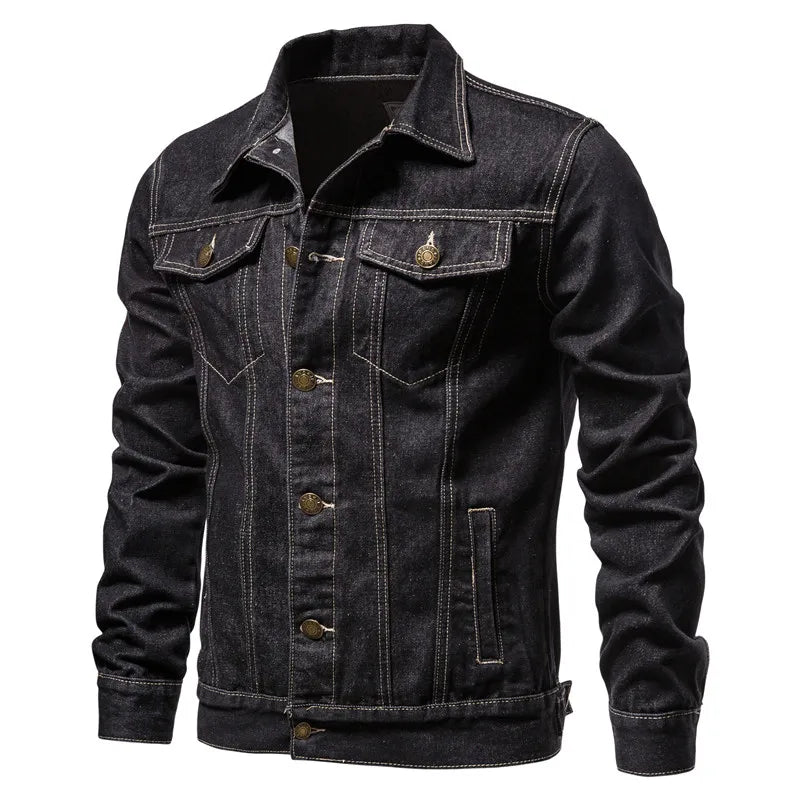 Denim Jackets Slim Fit Cotton Casual Black Blue Coats