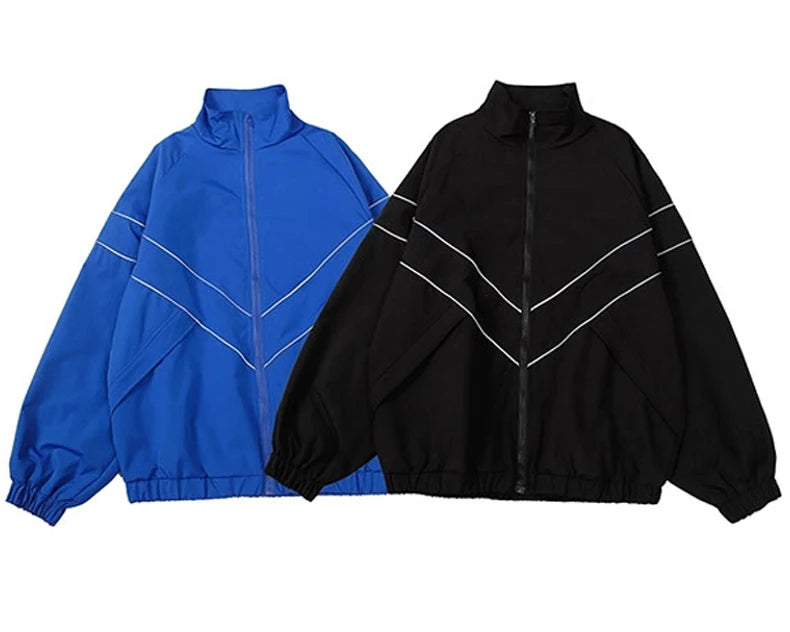 Reflective Striped Thin Jacket, Hip Hop Streetwear Coat Zipper