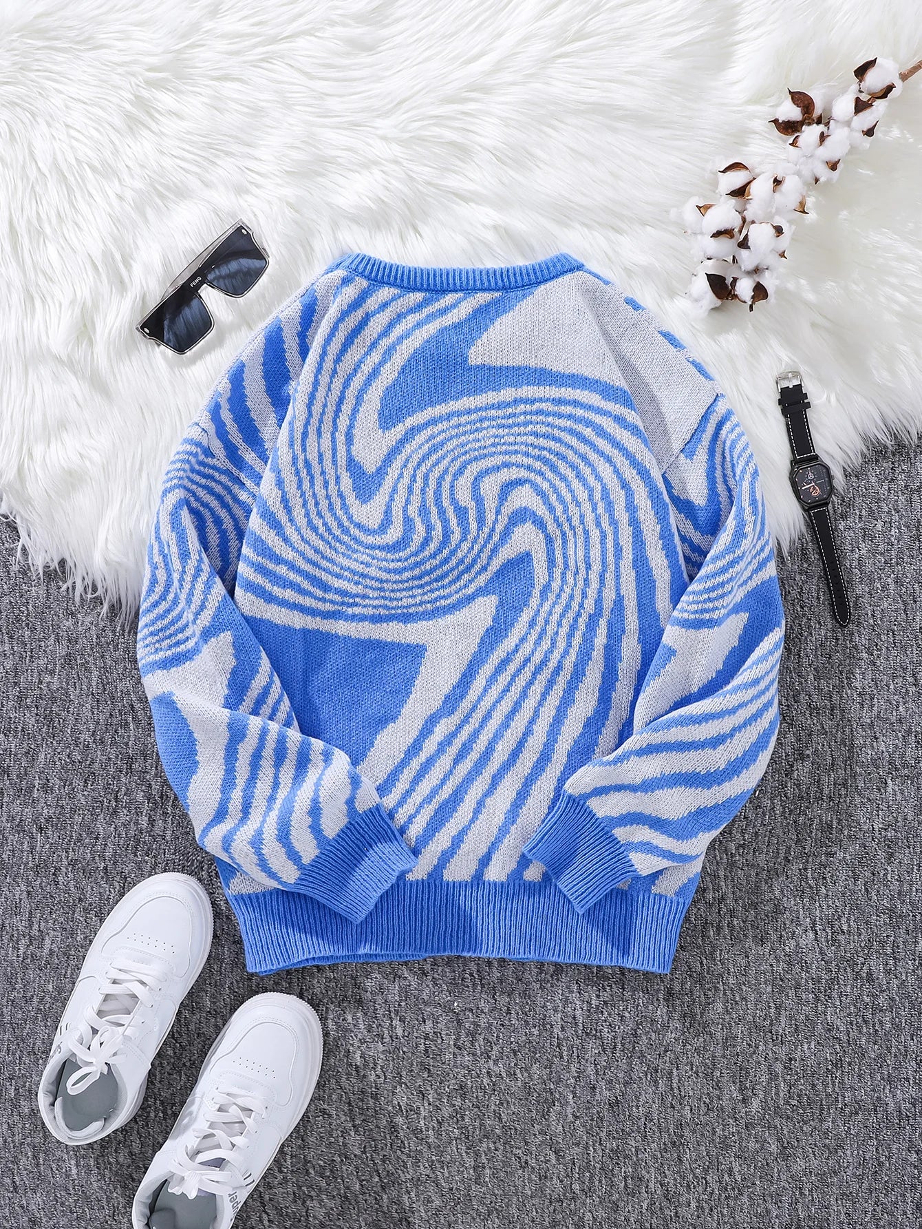 New Popular Maze Jacquard Pattern Knitted Pullover Sweater