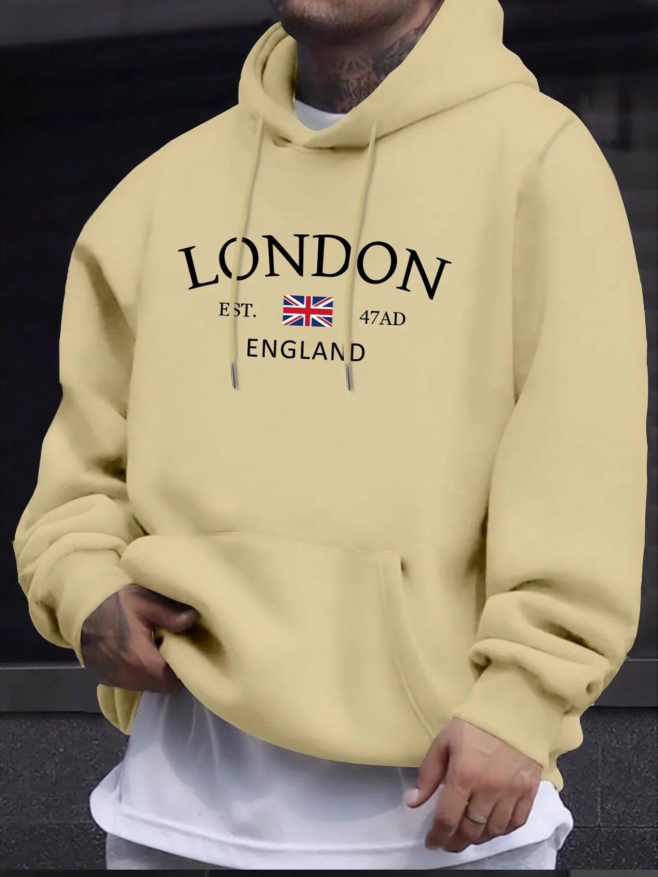 London Fashion Print Hoodie Kangaroo Pocket