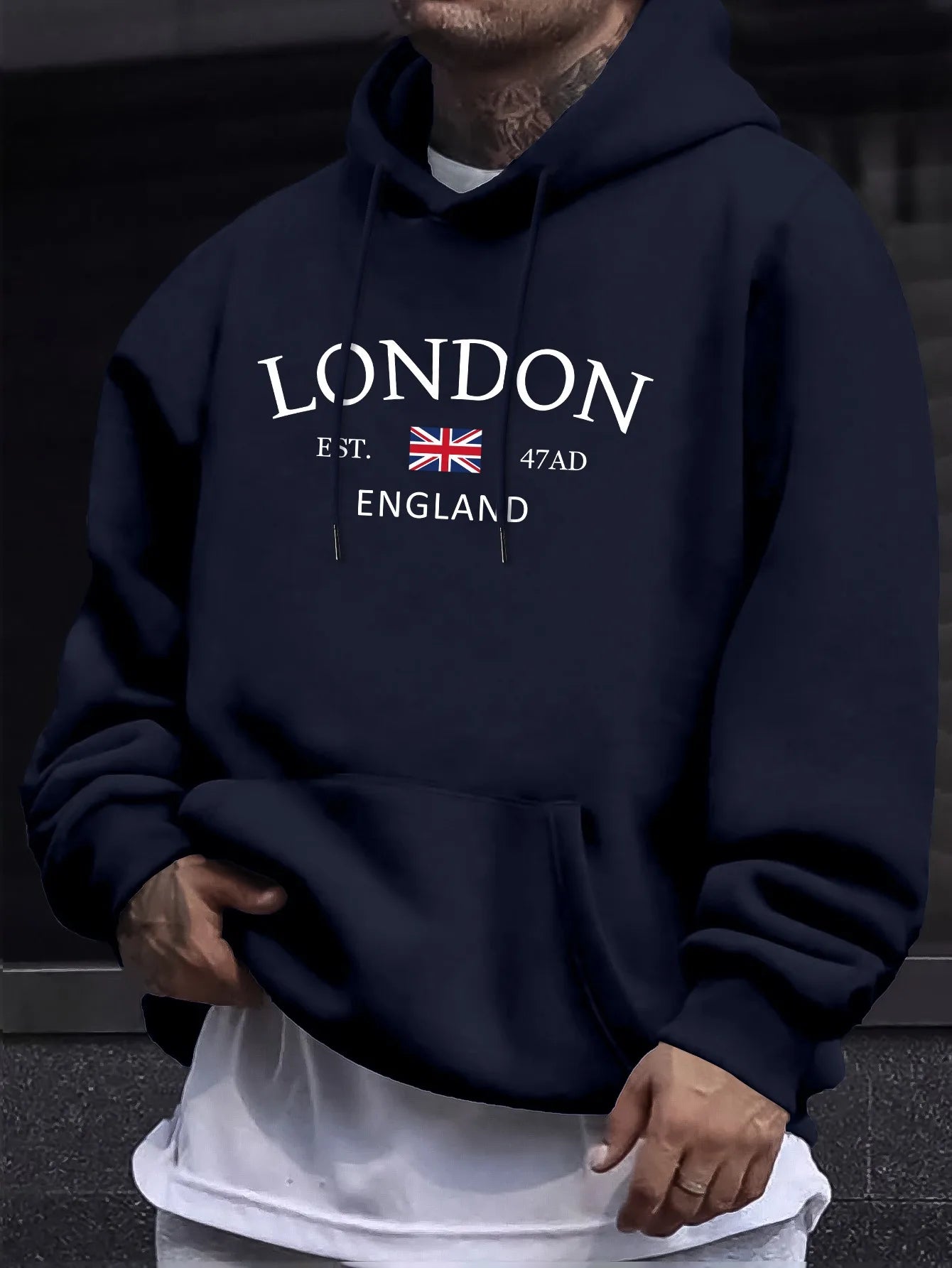 London Fashion Print Hoodie Kangaroo Pocket