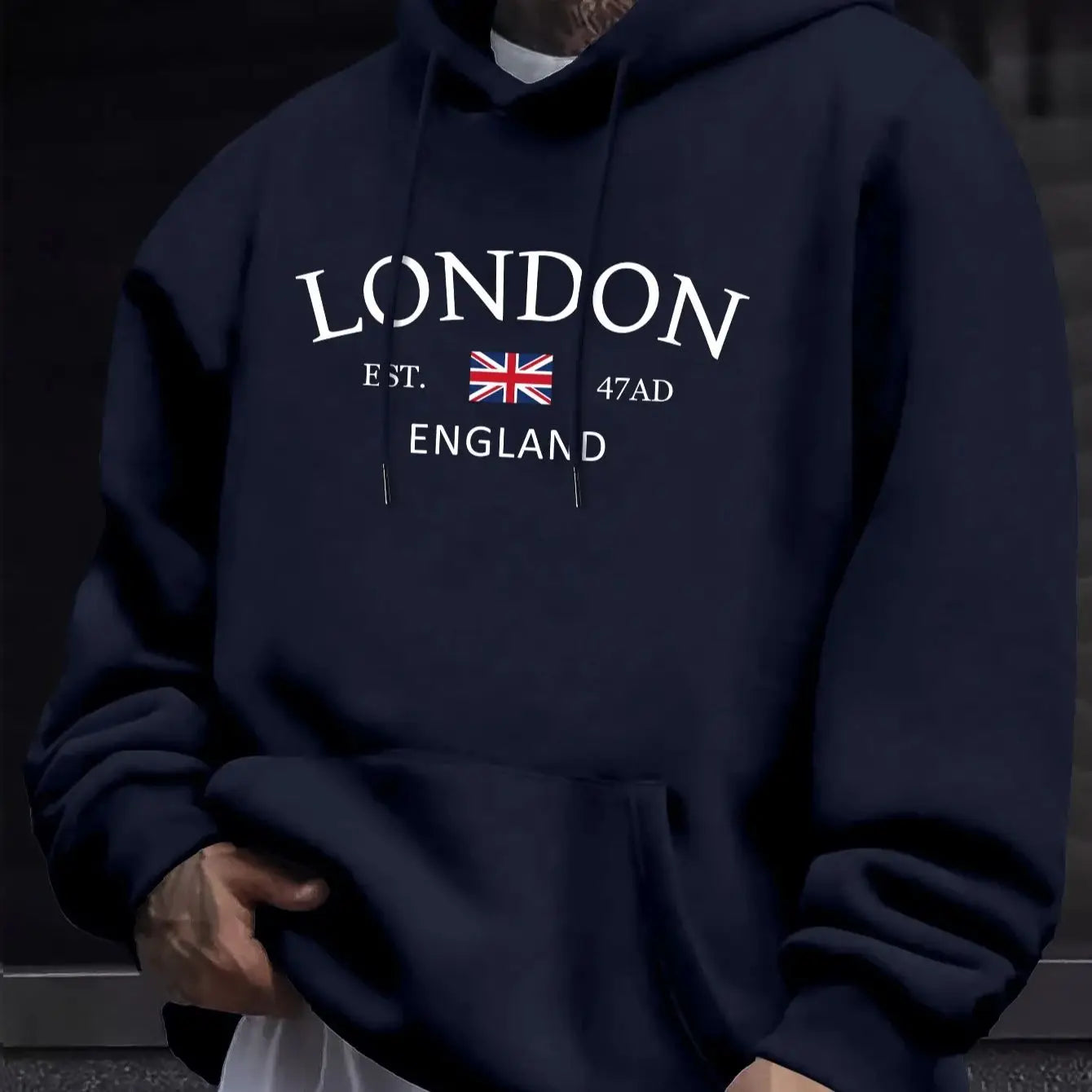 London Fashion Print Hoodie Kangaroo Pocket