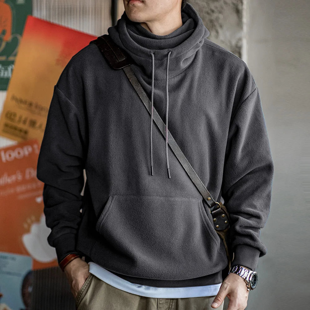 Maden Casual Polar Fleece Hooded Sweatshirt Solid Color Pullover with Face Mask