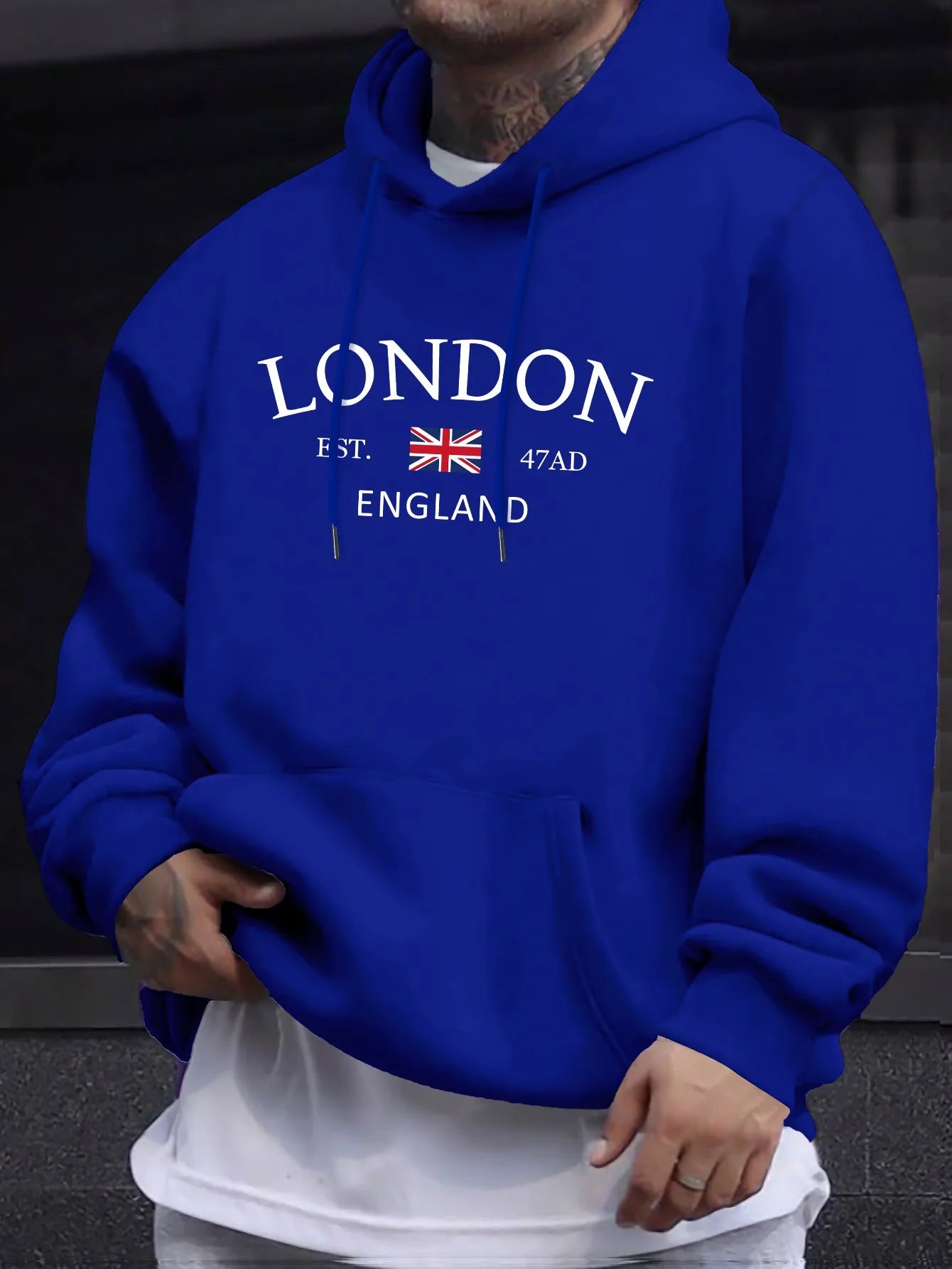 London Fashion Print Hoodie Kangaroo Pocket