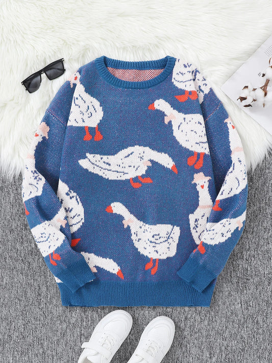 Duck Jacquard Pattern Sweater Knitted Pullover
