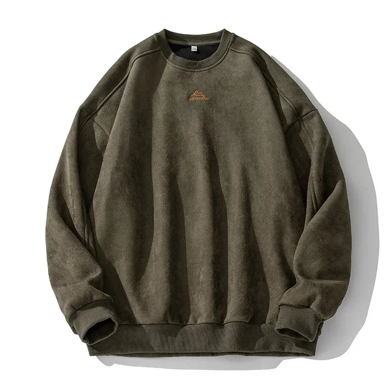 TFETTERS Suede Sweatshirt Solid Color Baggy Pullovers