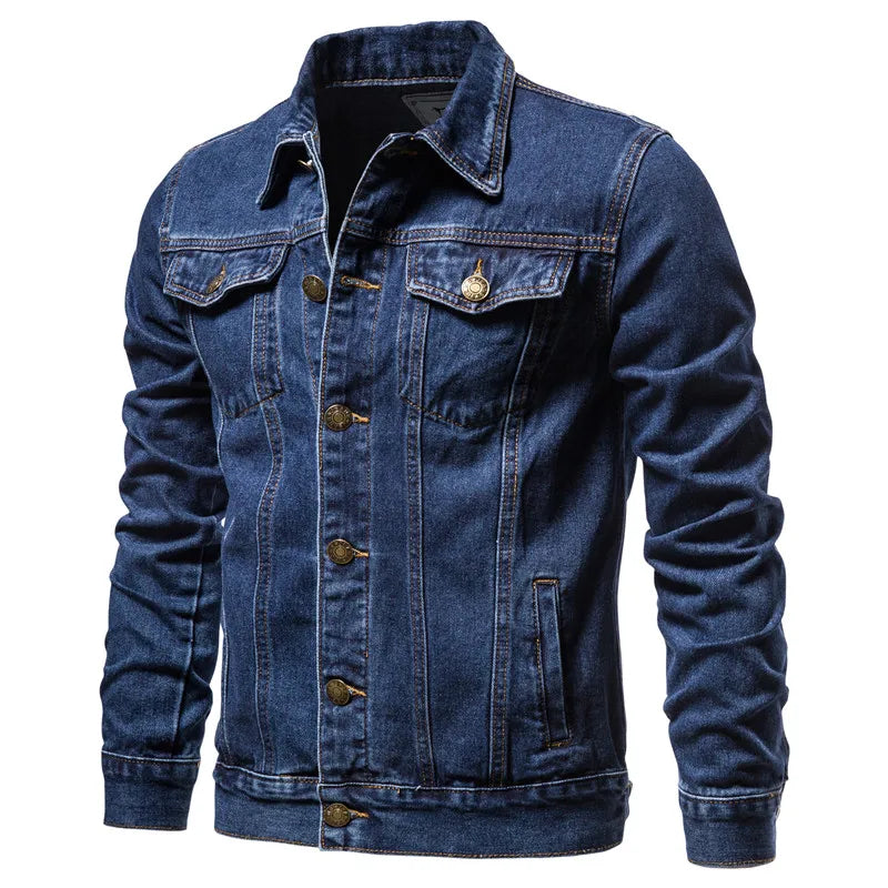 Denim Jackets Slim Fit Cotton Casual Black Blue Coats