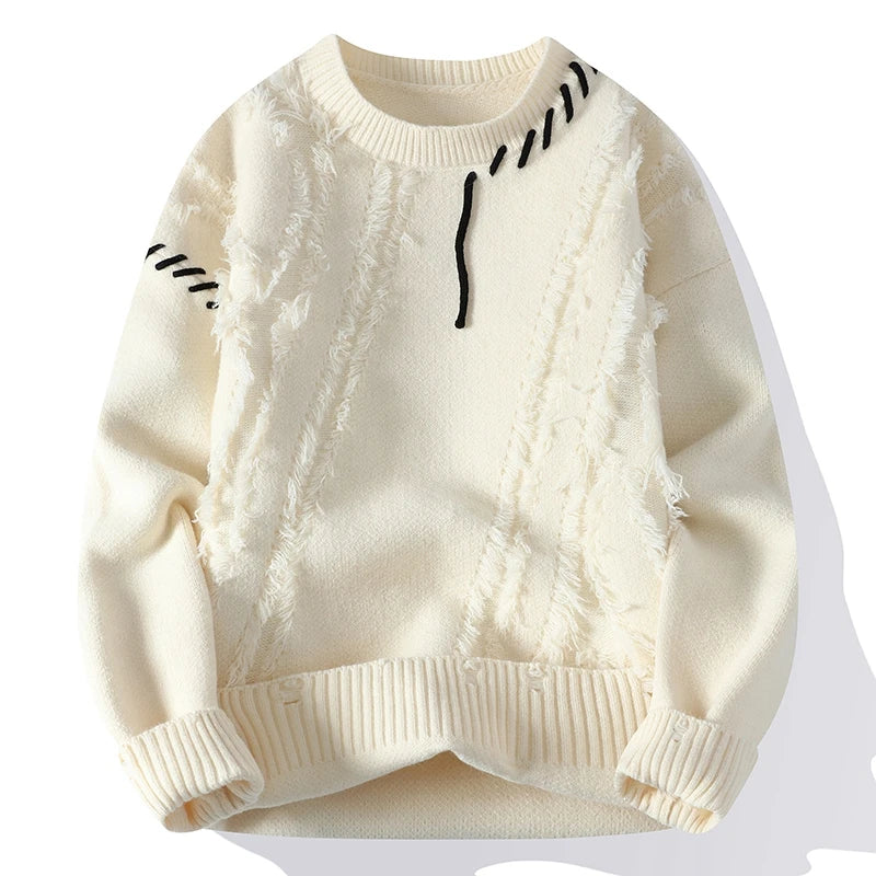 \Warm Knitted Sweaters Patchwork O Neck Knit Pullovers