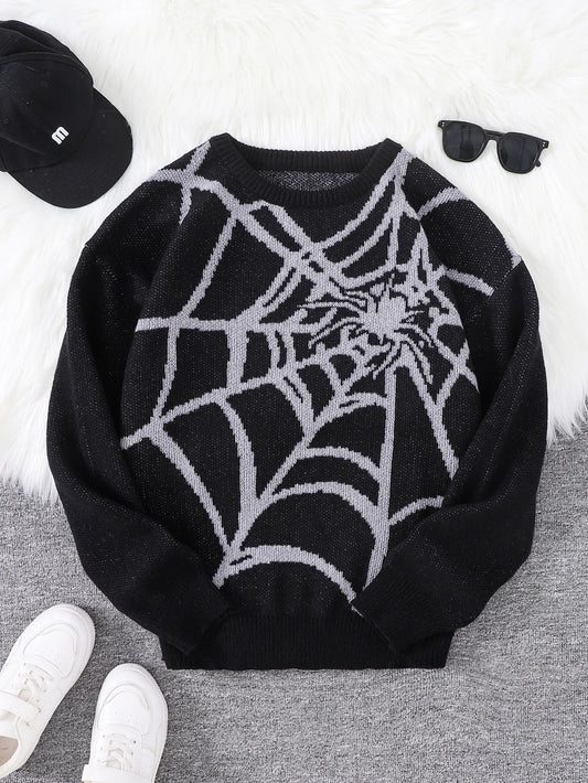 New Popular Spider Web Jacquard Pattern Pullover Sweater