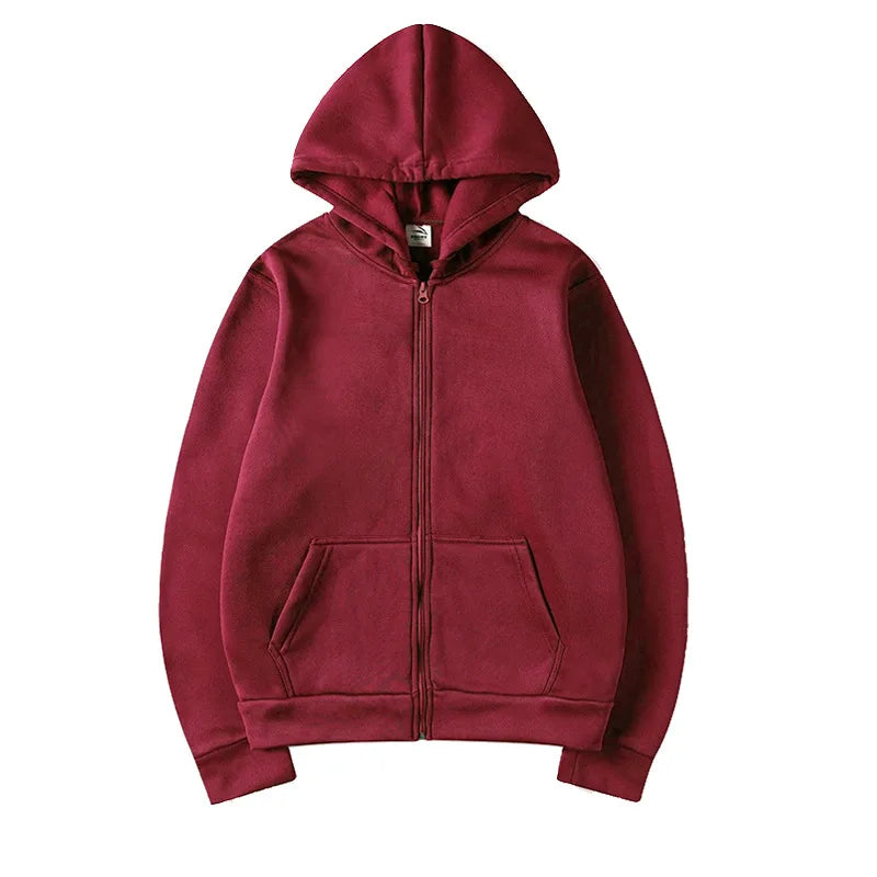 Zip-Up Sweater Cardigan Hoodie Solid Color