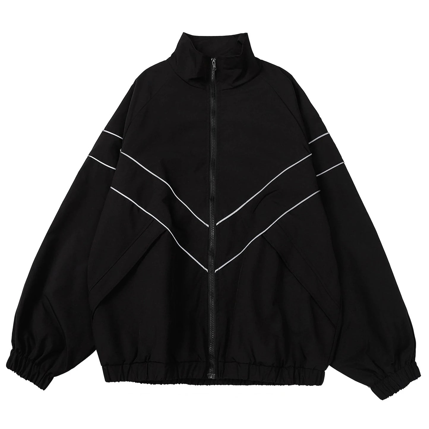 Reflective Striped Thin Jacket, Hip Hop Streetwear Coat Zipper