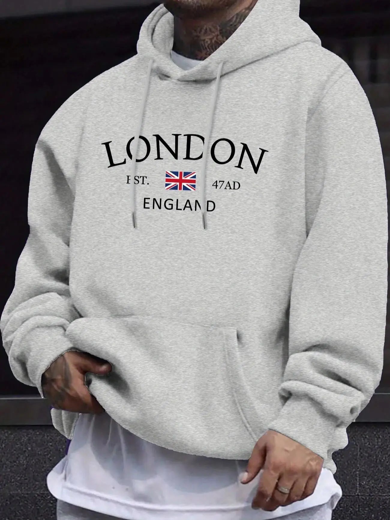 London Fashion Print Hoodie Kangaroo Pocket