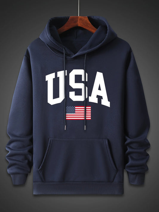 Casual Loose Oversized USA Flag Fleece Hoodies