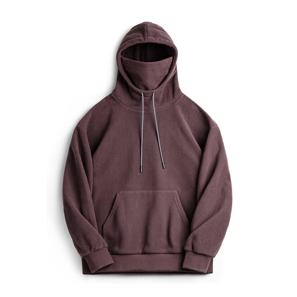 Maden Casual Polar Fleece Hooded Sweatshirt Solid Color Pullover with Face Mask