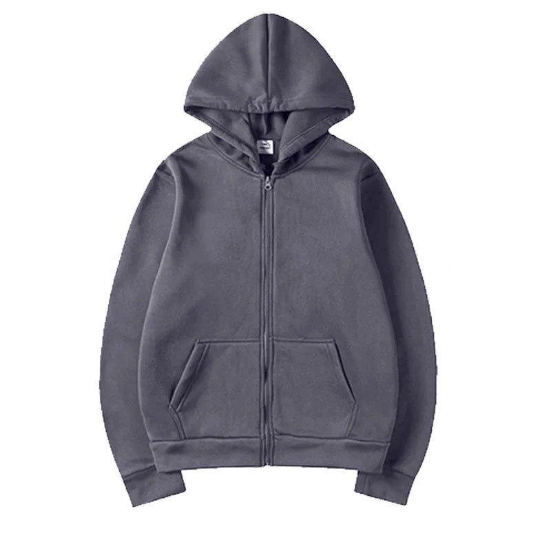 Zip-Up Sweater Cardigan Hoodie Solid Color