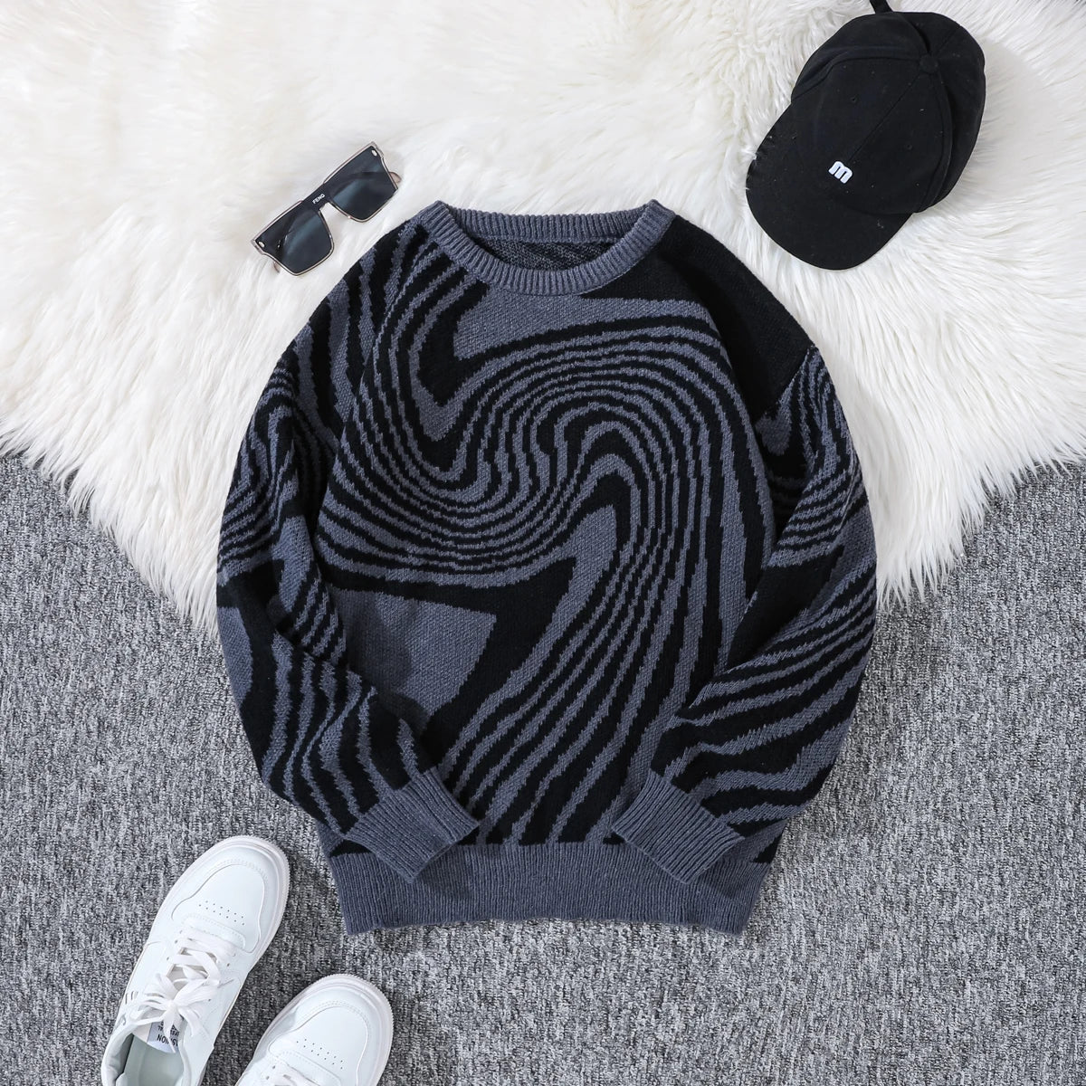 New Popular Maze Jacquard Pattern Knitted Pullover Sweater