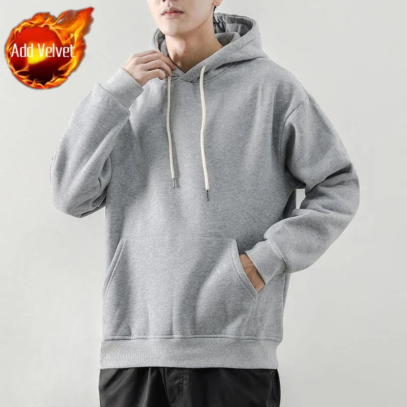 Fleeced Solid Simple Color Hoodies