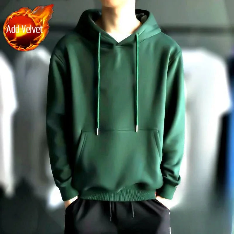Fleeced Solid Simple Color Hoodies