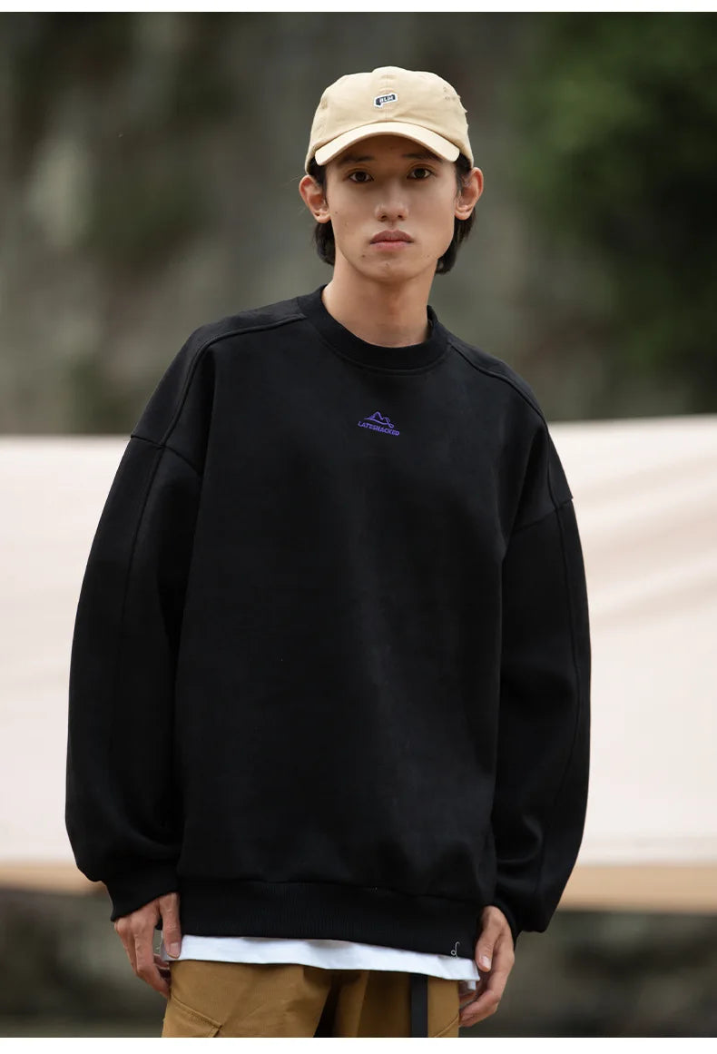 TFETTERS Suede Sweatshirt Solid Color Baggy Pullovers