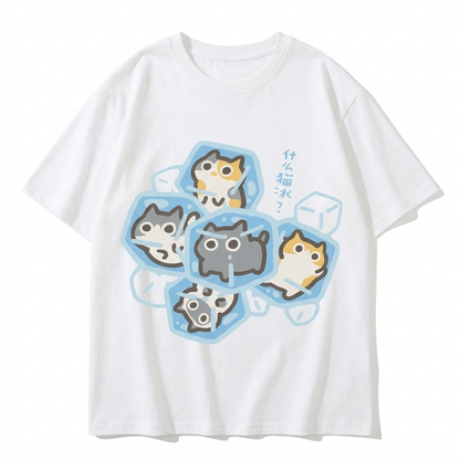 Ice Cat Print Casual Cotton Oversize T Shirt
