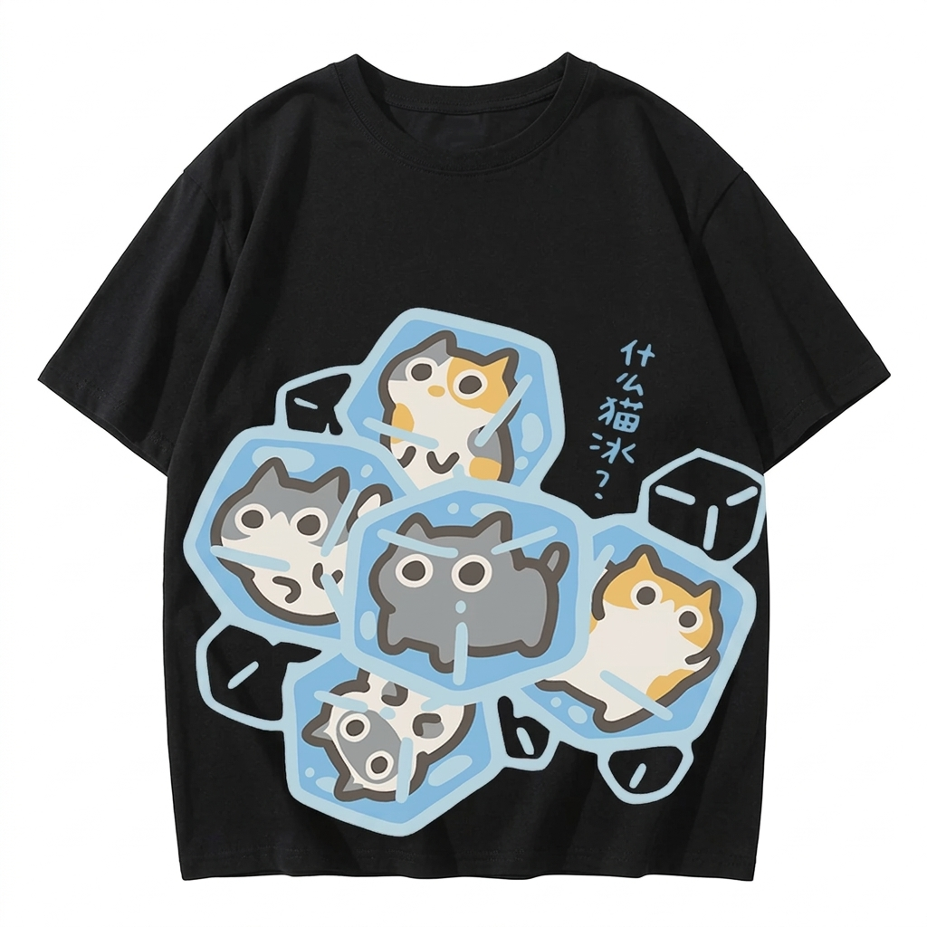 Ice Cat Print Casual Cotton Oversize T Shirt