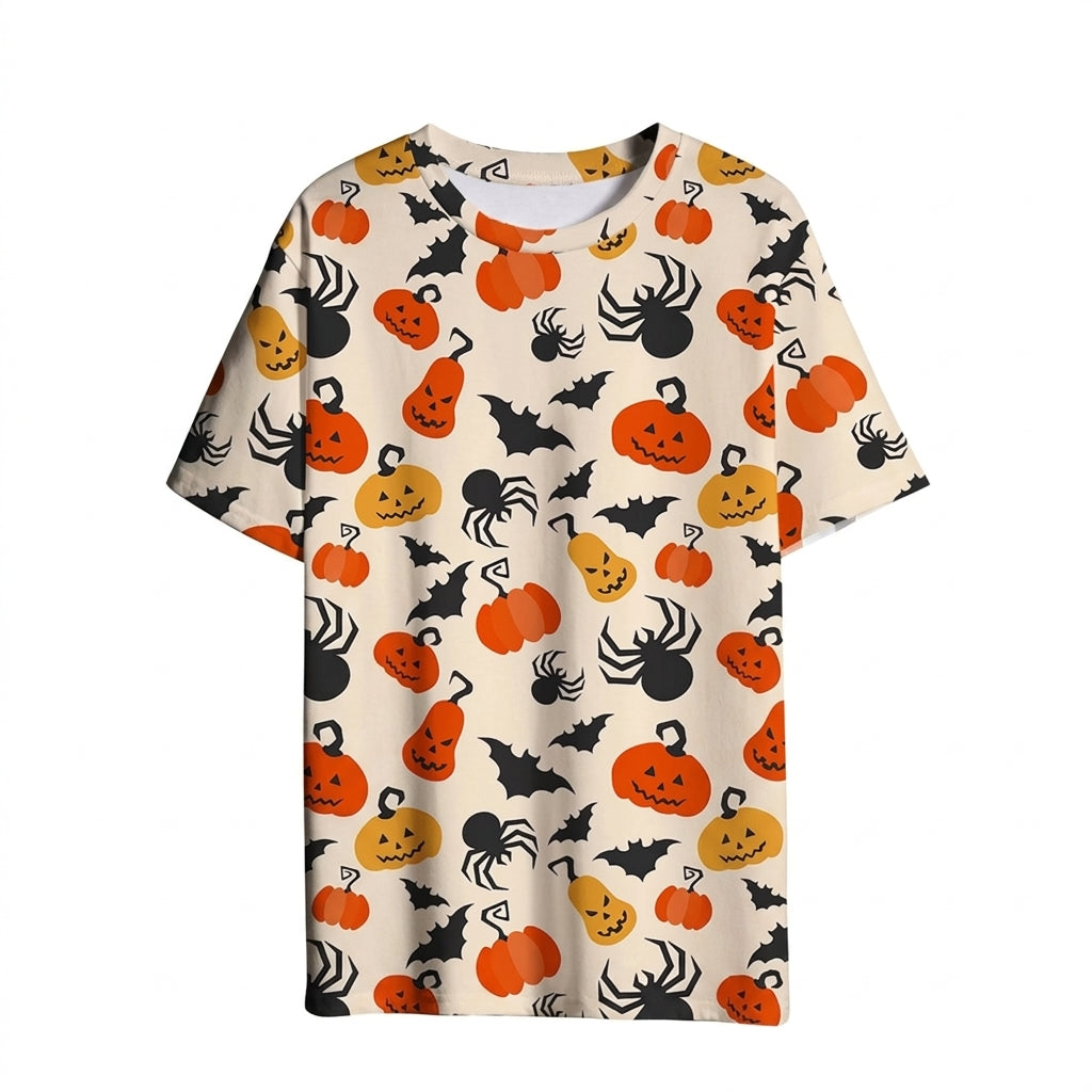Halloween 3D Printed Bat Pumpkin Head Casual T-Shirt